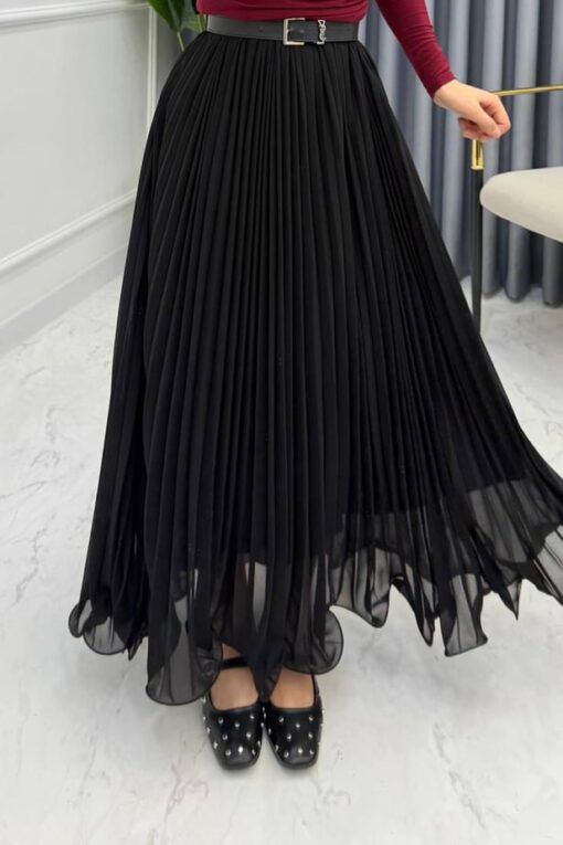 Asymmetrisch Chiffon Rok Zwart - Afbeelding 4