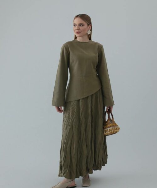 Linnen Asymmetrisch Twinset Khaki