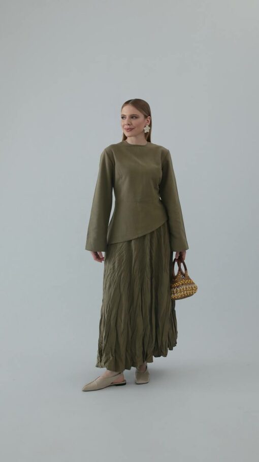 Linnen Asymmetrisch Twinset Khaki