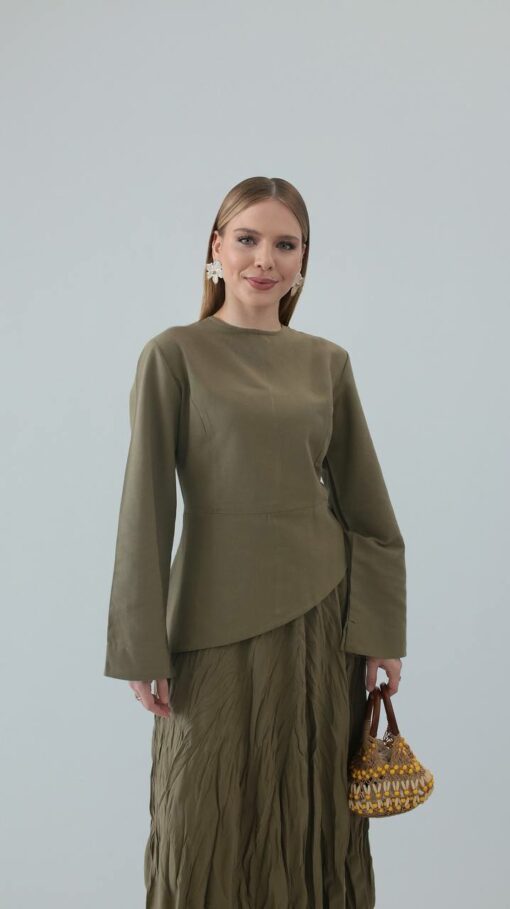 Linnen Asymmetrisch Twinset Khaki - Afbeelding 4