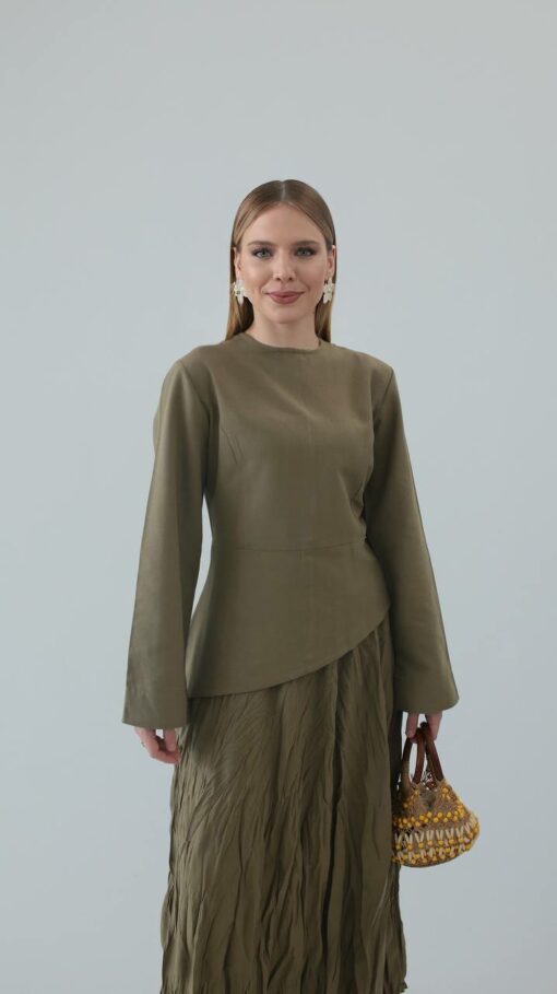 Linnen Asymmetrisch Twinset Khaki - Afbeelding 3