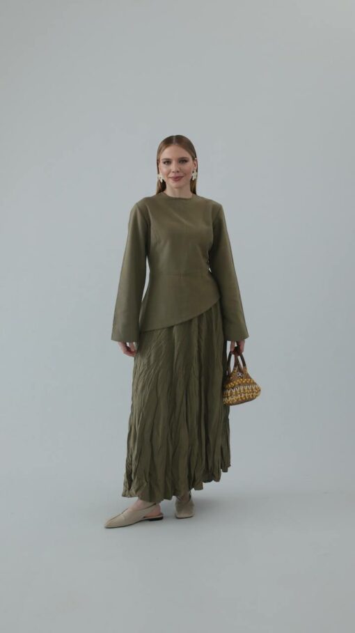 Linnen Asymmetrisch Twinset Khaki - Afbeelding 2